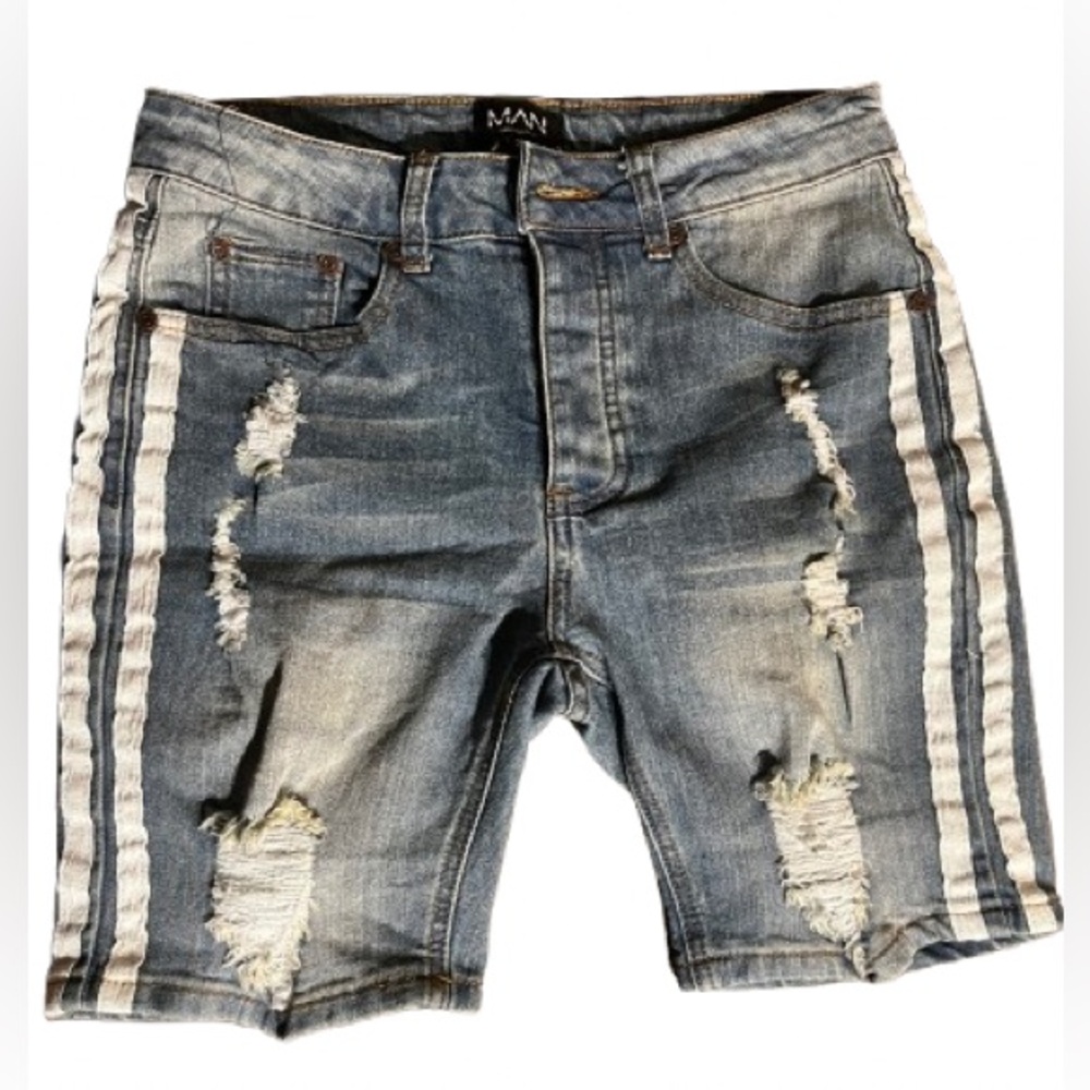 Jean shorts with white side stripes